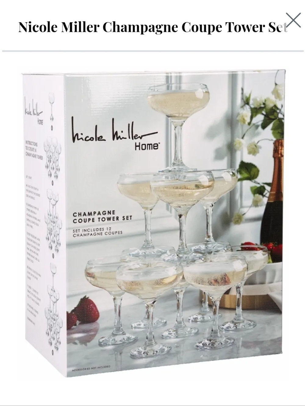 Nicole Miller Clear Champagne Coupe Tower - 12 Piece Glass Set
